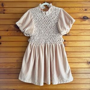 Free People Gum Drop Velvet Mini Dress Champagne Velvet Smocked Open Back M